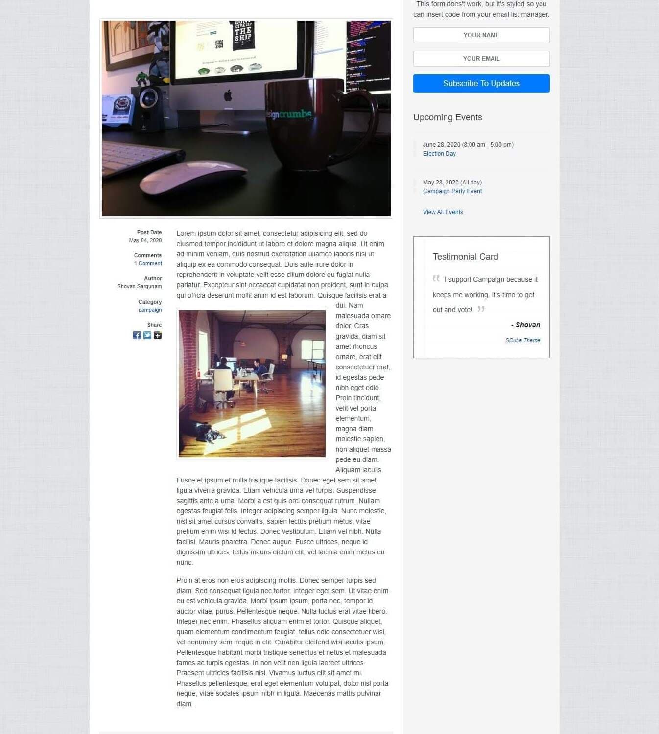 Campaign Jekyll Blog Single Page